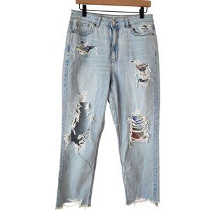 American Eagle Mom Jeans Light Wash Distressed Denim Relaxed Women's 10